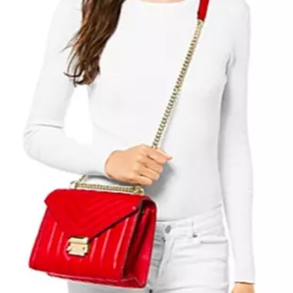 Michael Kors Red Quilted Leather Shoulder Bag - Picture 2 of 13